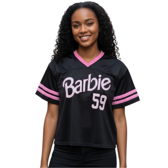 Barbie Football Jersey #59 Black Pink Oversized Cropped Women Size Small S.   AA - Picture 1 of 14